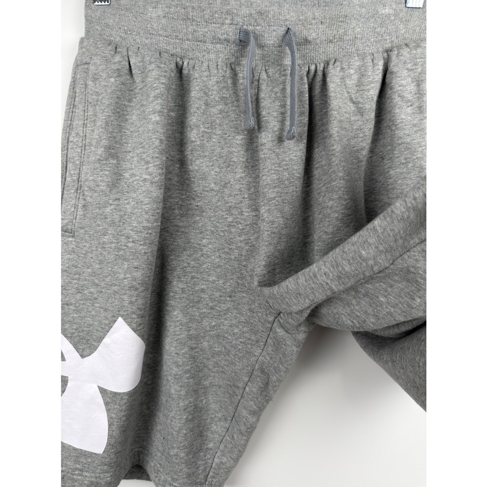 Under Armour Fleece Shorts Mens Gray Excellent Big Logo Drawstring Pockets L - Picture 6 of 11